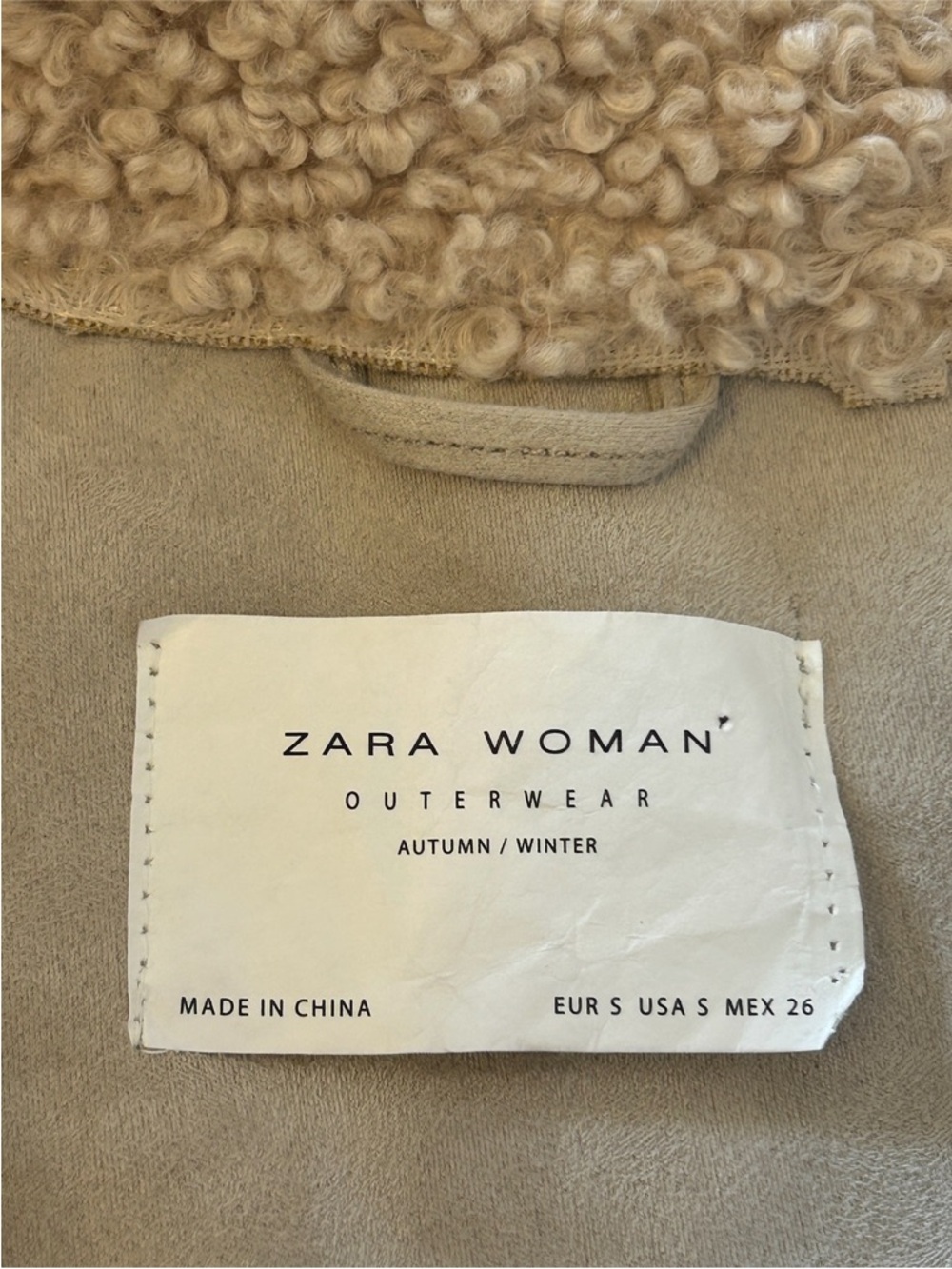 ZARA Shearling Faux Fur Teddy Aviator Moto Jacket Coat High Collar LIKE NEW - Picture 15 of 16